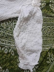 White Smocked Crop Top with Ruffles