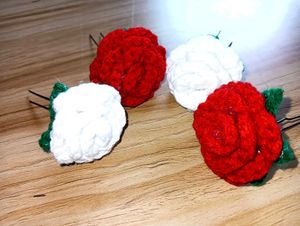 Crocheted Flower Hair Clips (Set of 4)