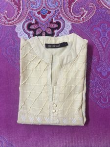 Chhavi Beige Cotton Chikankari Kurti - Size L
