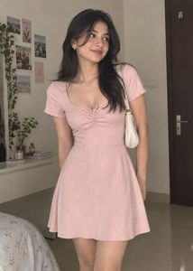 Chic Ribbed Pink Mini Dress
