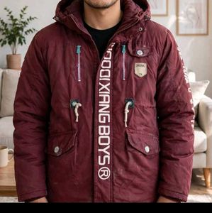 Men's Maroon Hooded Winter Jacket