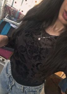 Black brown Sheer Floral Top