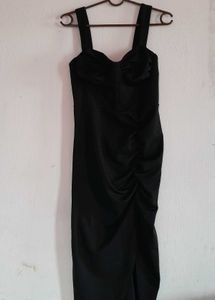 Elegant Black Ruched Midi Dress