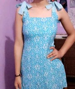 Blue Printed Tie-Strap Dress ...you can adjust the