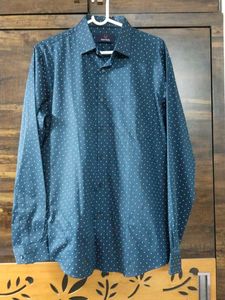 Men's Blue Polka Dot Full Sleeve Shirt