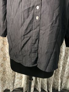 Chic Black Textured Button-Up Blouse