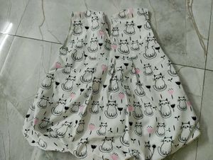 Cute Cat Print Dress &amp; Black Top Set