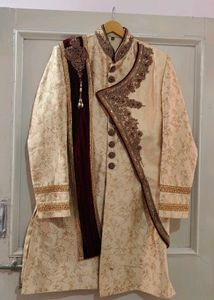 Tan Sherwani With Attached Dupatta