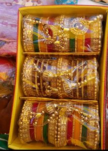 Exquisite Gold &amp; Red Bridal Bangles Set