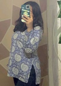 AIONT Printed Blue Cotton Kurta