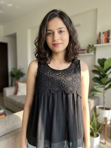 Crochet Detail Black Tank Top