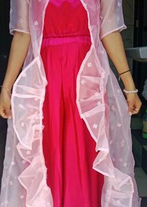 Elegant Pink Organza Kurta Set with Ruffle Detail