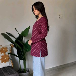 Maroon Printed Kurta_XXL