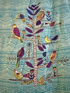 Blue Printed Cold Shoulder Kurta