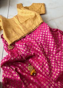 Yellow & Pink Brocade Lehenga Set