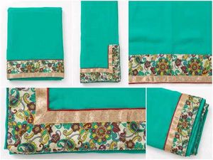 Stunning Teal Saree with Floral Border