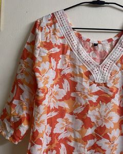 Orange Floral Print Kurta