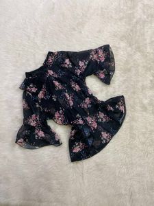 Floral Bell Sleeve Sheer Top