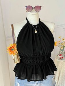 Black Halter Neck Ruffled Peplum Top