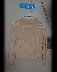Sheer Blouse with Rhinestone Embellishments