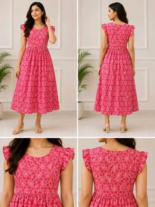 Beautiful Pink Printed Midi Dress
