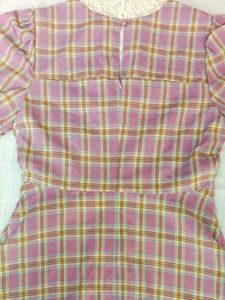 Pink Plaid Lace Trim Dress