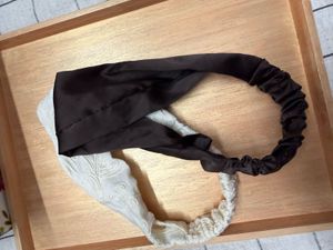 Set of 2 Hair Bands - Black &amp; White Embroidered