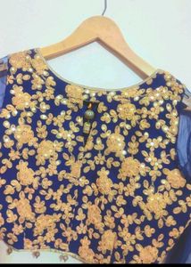 Navy Blue Blouse &amp; Golden Skirt Set For 36 Bust