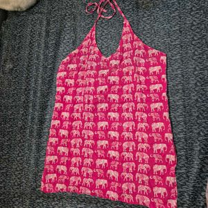 Pink Printed Halter Neck Kurti