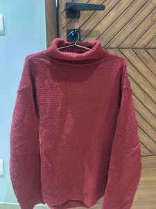 Burgundy Turtleneck Knit Sweater