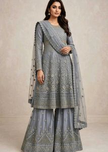 Elegant Grey Embroidered Kurta Set