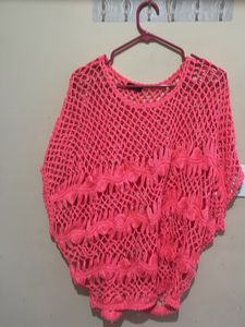 Neon Pink Crochet Poncho Top