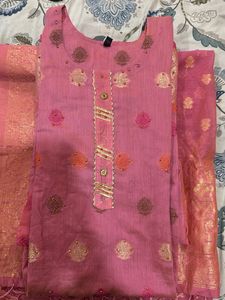 Banarasi orangish Pink Kurta Set with Dupatta