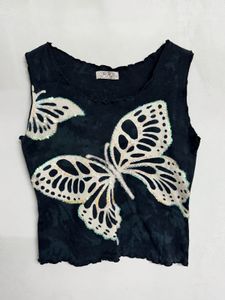 Butterfly Embellished Black Tank Top