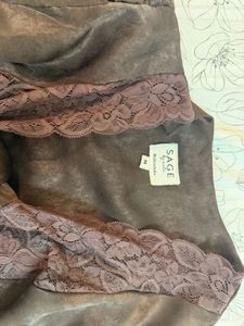 Elegant Brown Lace Trim Blouse