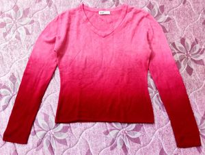 Red pink Ombre V-Neck Sweater