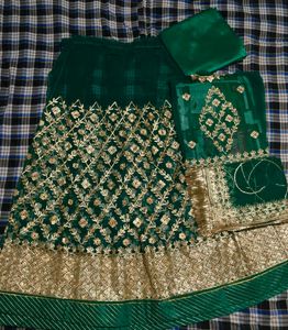 Emerald Green &amp; Gold Embroidered Rajputi Poshak