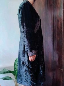 Velvet Black With Silver Design Formal Dress