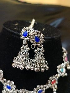 Oxidised Jhumki Set