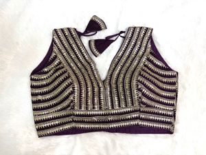 Embroidered Deep V-Neck Blouse