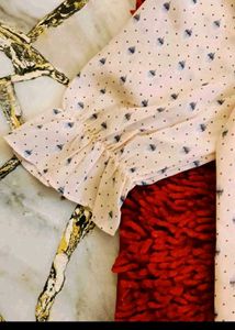 Sheer Heart Print Blouse with Ruffles