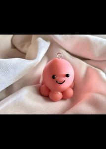 Cute Pink Octopus Charm Keychain
