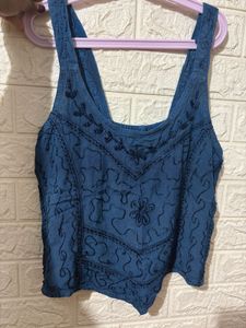 Boho Embroidered Teal Tank Top