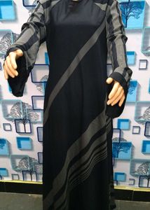 Striped Black Nida Umbrella Burqa Latest Design
