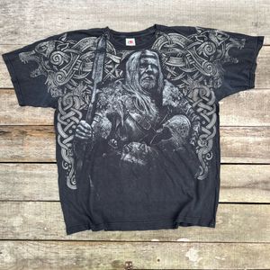 vintage gothic Viking Graphic Print T-Shirt
