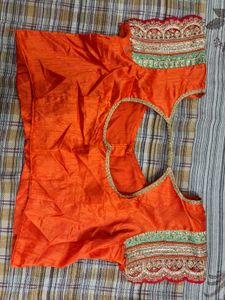 Orange Embroidered Silk Saree with Blouse