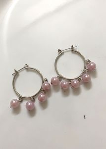 New Aesthetic Pastel Pink Pearl  Hoop Earrings ✨