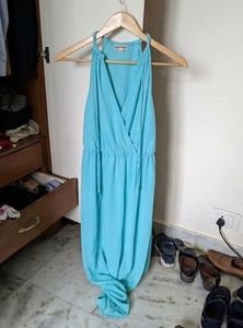 Elegant Teal Halter Neck Maxi Dress