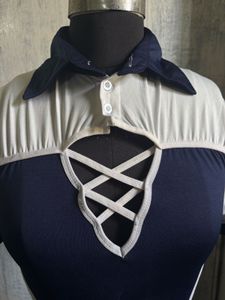 Navy Blue &amp; White Cut-out Top