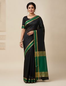 Elegant Black And Green Saree